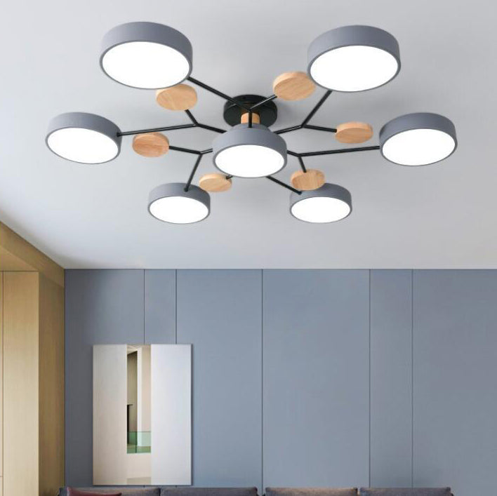 Modern Scandinavian Round Molecule Branch LED Semi-Flush Mount Ceiling Light for Living Room