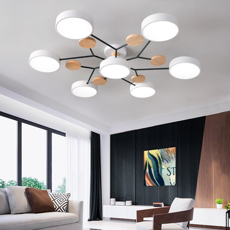 Modern Scandinavian Round Molecule Branch LED Semi-Flush Mount Ceiling Light for Living Room