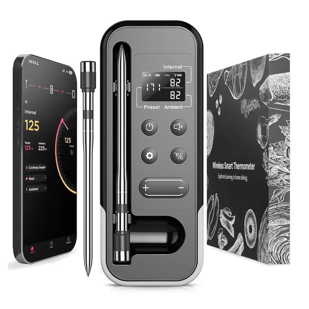 Smart Bluetooth BBQ Thermometer Wireless Meat Probe Kitchen Cooking Thermometer for Grill Oven Food Temperature Monitoring Alarm