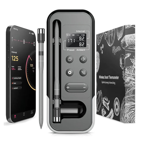 Smart Bluetooth BBQ Thermometer Wireless Meat Probe Kitchen Cooking Thermometer for Grill Oven Food Temperature Monitoring Alarm