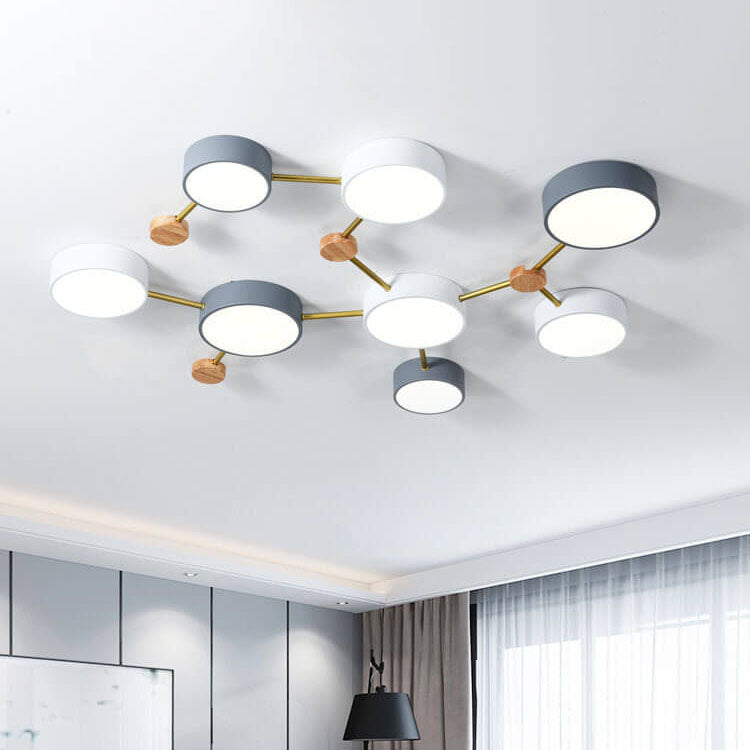 Scandinavian Minimalist LED Flush Mount Ceiling Light with Solid Wood and Iron Design