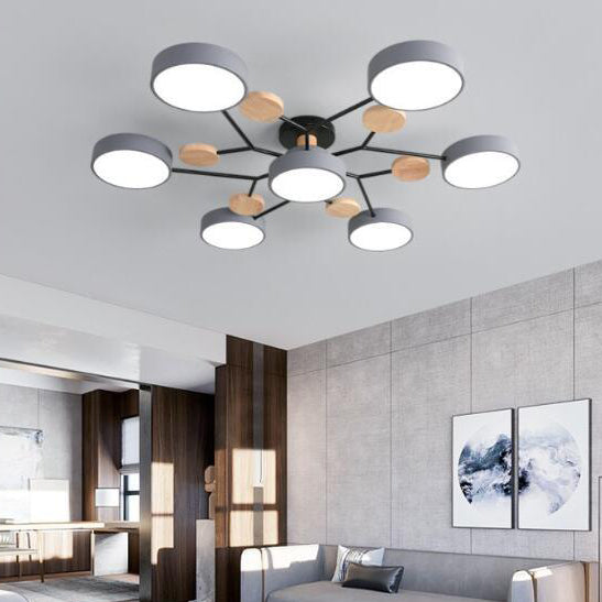 Modern Scandinavian Round Molecule Branch LED Semi-Flush Mount Ceiling Light for Living Room
