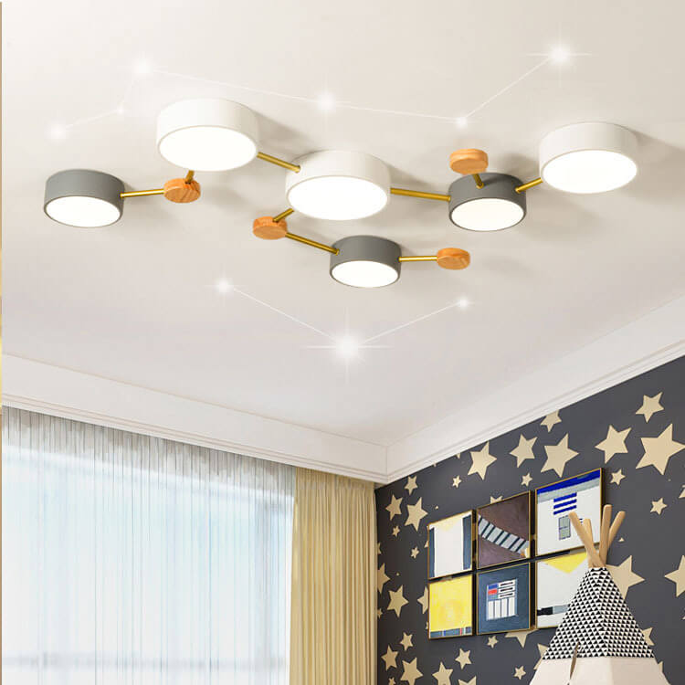 Scandinavian Minimalist LED Flush Mount Ceiling Light with Solid Wood and Iron Design