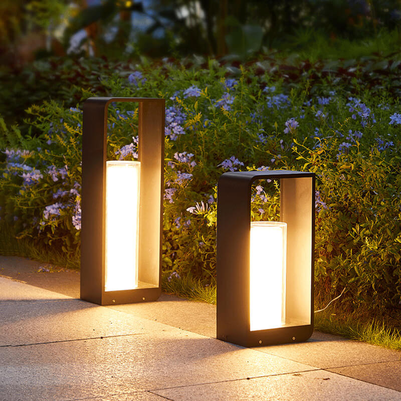 Modern Minimalist Square Stainless Steel & Acrylic LED Landscape Light, Waterproof Outdoor Lawn and Patio Fixture