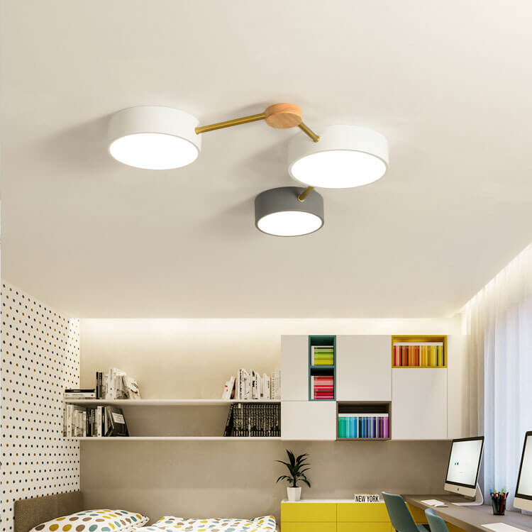 Scandinavian Minimalist LED Flush Mount Ceiling Light with Solid Wood and Iron Design