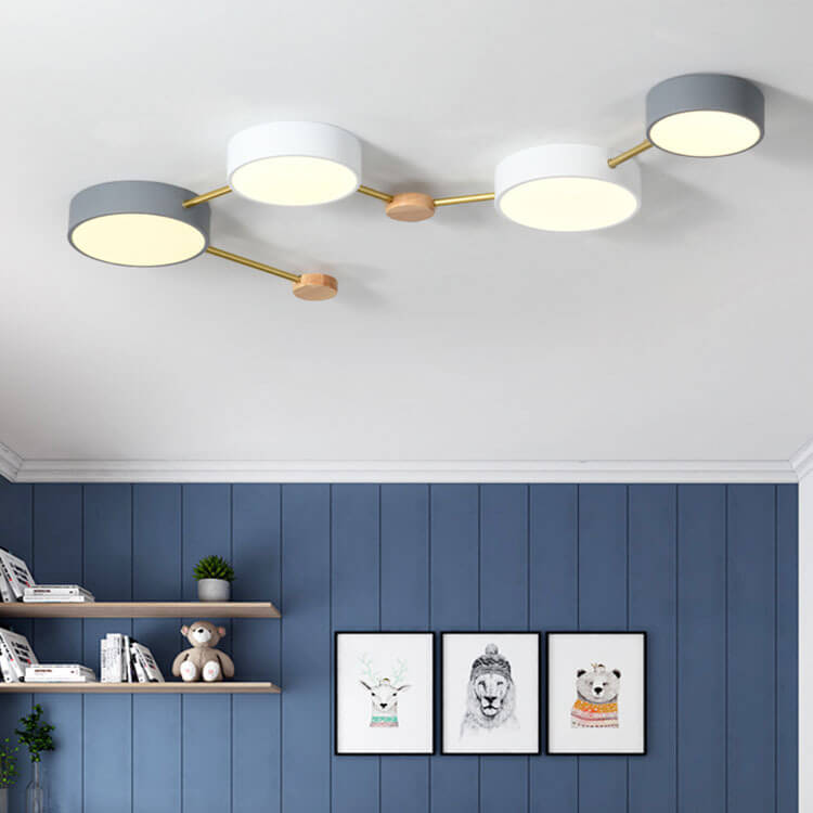 Scandinavian Minimalist LED Flush Mount Ceiling Light with Solid Wood and Iron Design