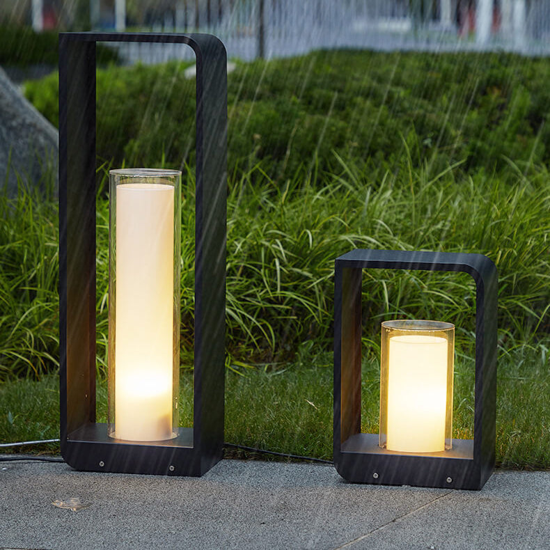 Modern Minimalist Square Stainless Steel & Acrylic LED Landscape Light, Waterproof Outdoor Lawn and Patio Fixture
