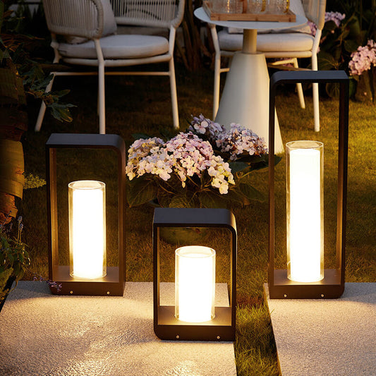Modern Minimalist Square Stainless Steel & Acrylic LED Landscape Light, Waterproof Outdoor Lawn and Patio Fixture