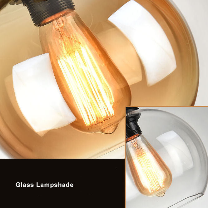 Vintage Traditional Round Glass & Metal Rope-Hanging 1-Light Pendant for Living Room