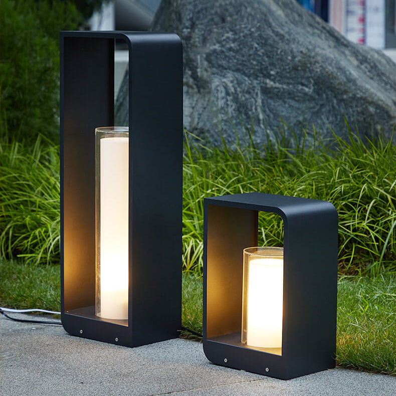 Modern Minimalist Square Stainless Steel & Acrylic LED Landscape Light, Waterproof Outdoor Lawn and Patio Fixture