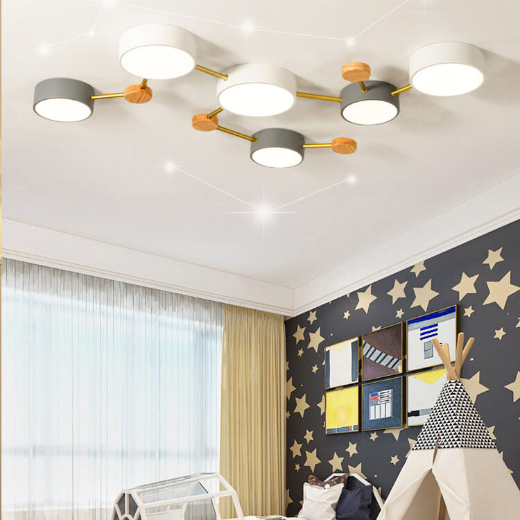 Scandinavian Minimalist LED Flush Mount Ceiling Light with Solid Wood and Iron Design
