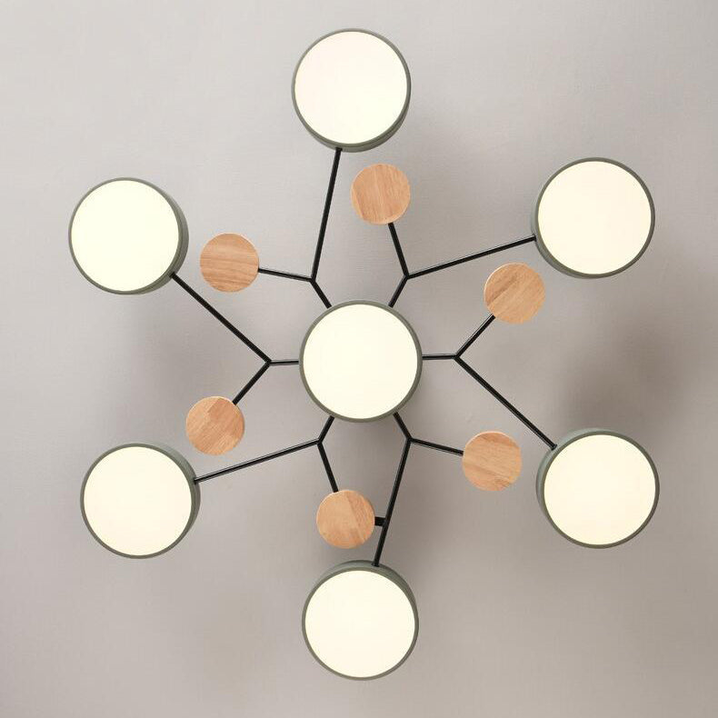 Modern Scandinavian Round Molecule Branch LED Semi-Flush Mount Ceiling Light for Living Room
