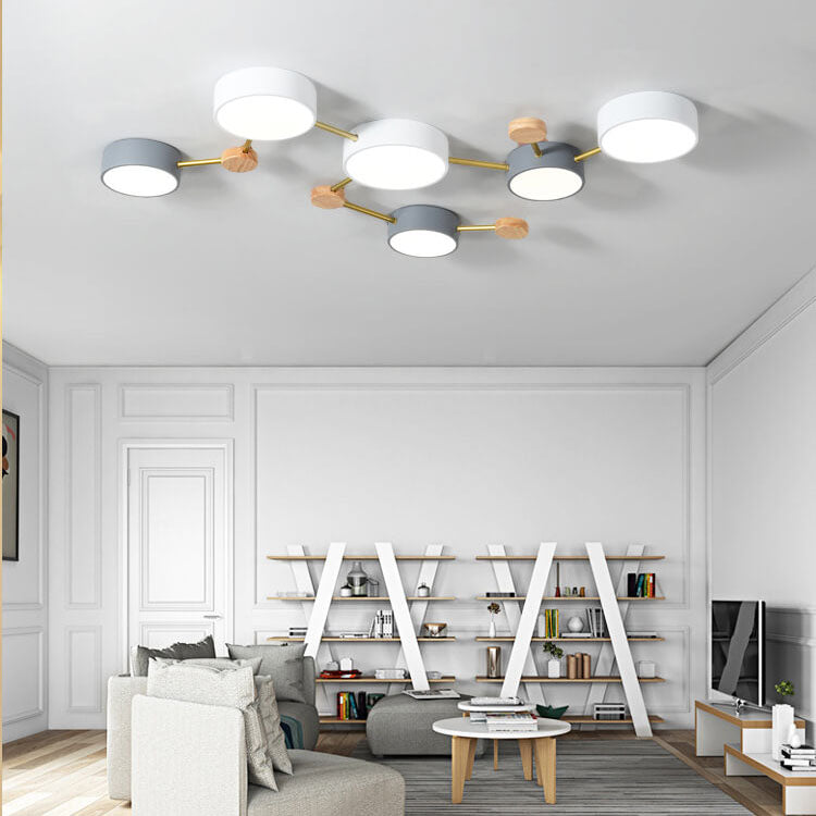 Scandinavian Minimalist LED Flush Mount Ceiling Light with Solid Wood and Iron Design