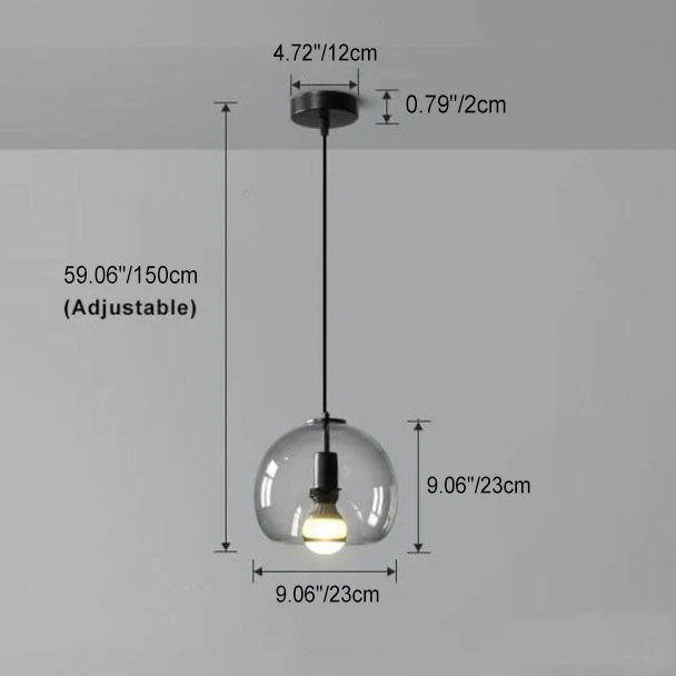 Minimalist Smoke Gray Hand-Blown Glass Dome Pendant Light, 1-Light