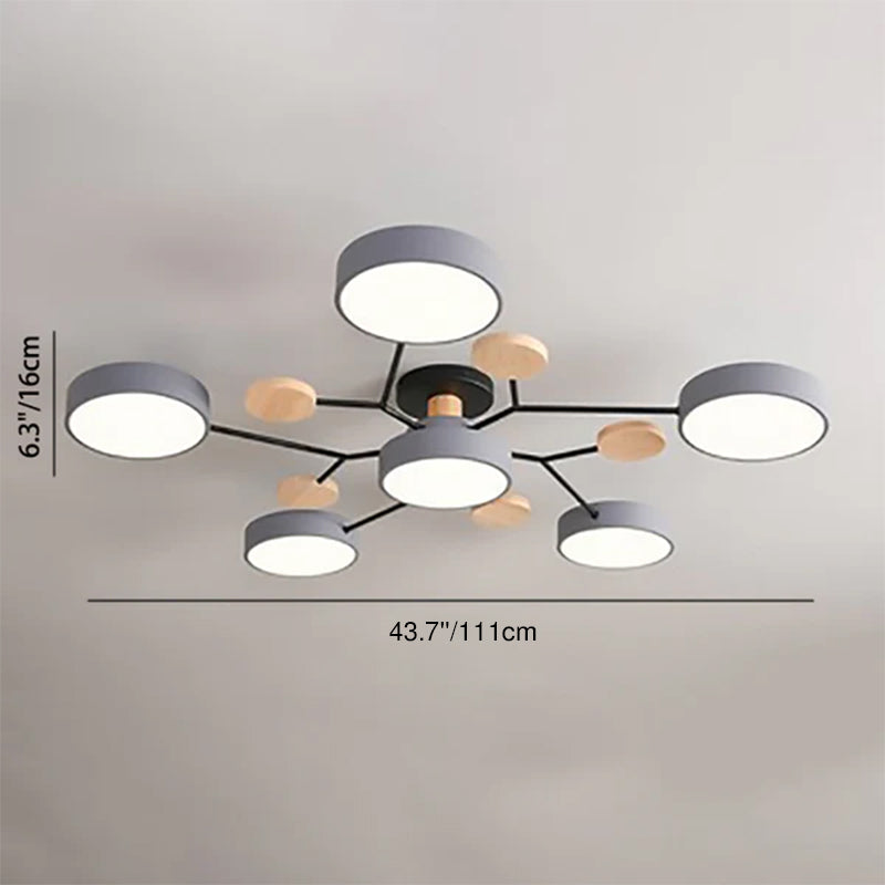Modern Scandinavian Round Molecule Branch LED Semi-Flush Mount Ceiling Light for Living Room