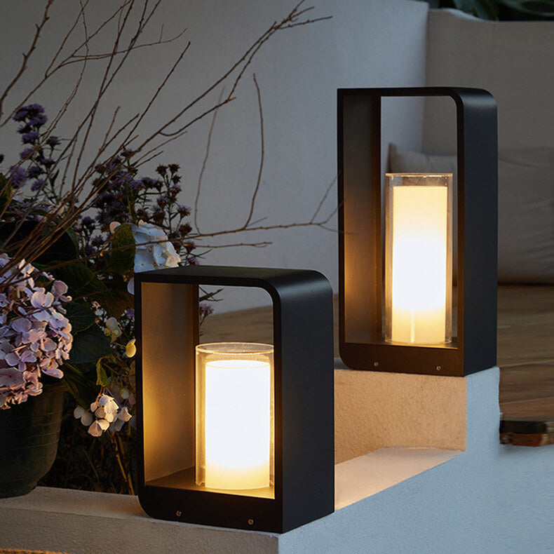 Modern Minimalist Square Stainless Steel & Acrylic LED Landscape Light, Waterproof Outdoor Lawn and Patio Fixture