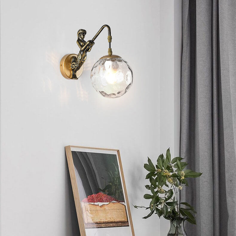 Vintage Rustic Mermaid Orb Wall Sconce – 1-Light Accent Lamp
