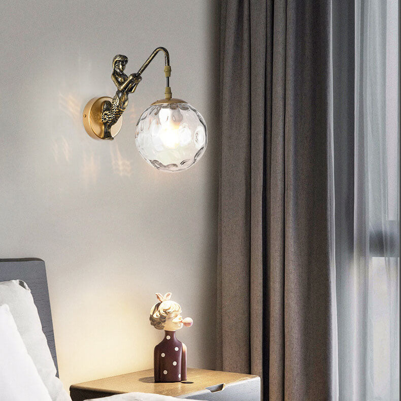 Vintage Rustic Mermaid Orb Wall Sconce – 1-Light Accent Lamp