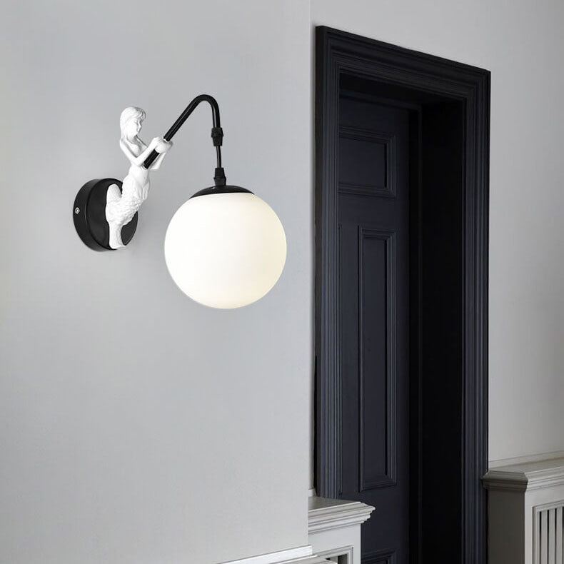 Vintage Rustic Mermaid Orb Wall Sconce – 1-Light Accent Lamp