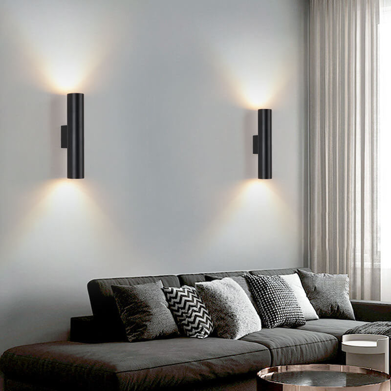 Modern Minimalist Round Aluminum Cylinder 2-Light Wall Sconce for Bedroom