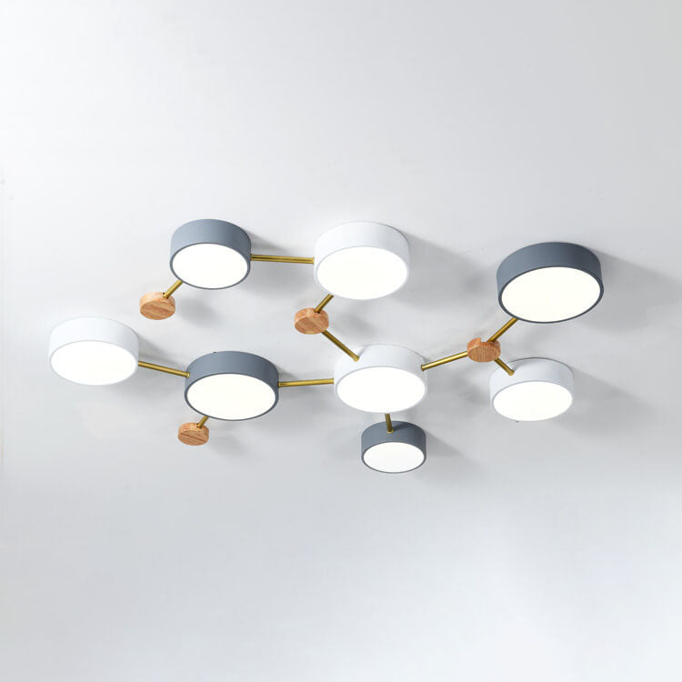 Scandinavian Minimalist LED Flush Mount Ceiling Light with Solid Wood and Iron Design