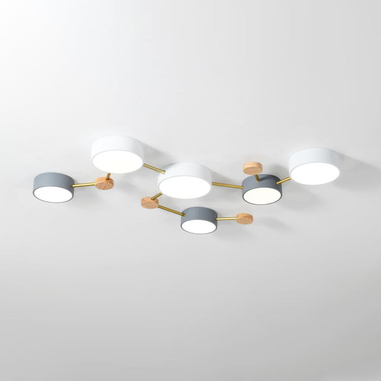Scandinavian Minimalist LED Flush Mount Ceiling Light with Solid Wood and Iron Design