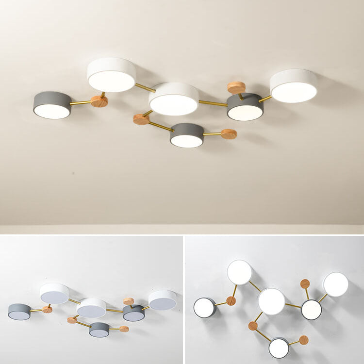 Scandinavian Minimalist LED Flush Mount Ceiling Light with Solid Wood and Iron Design
