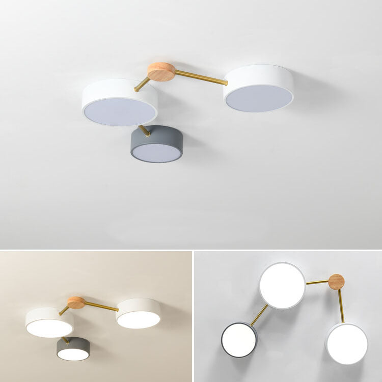 Scandinavian Minimalist LED Flush Mount Ceiling Light with Solid Wood and Iron Design