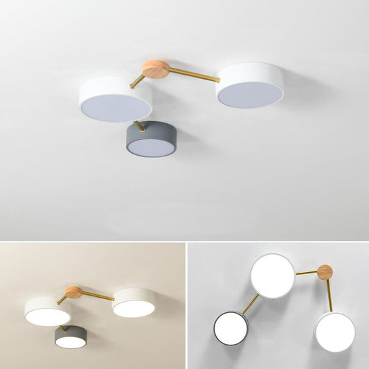 Scandinavian Minimalist LED Flush Mount Ceiling Light with Solid Wood and Iron Design
