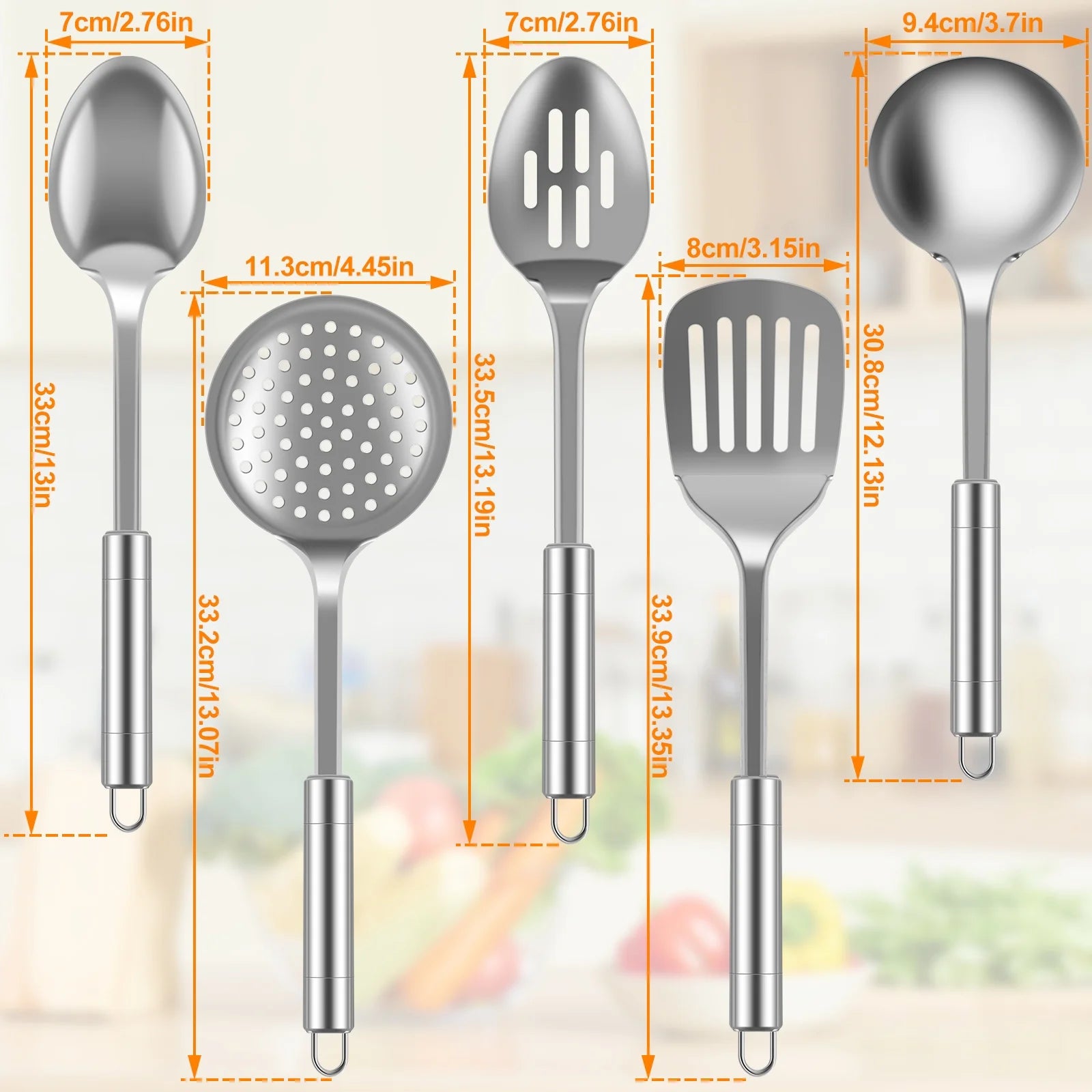 10Pcs Stainless Steel Cooking Utensils Set, Dishwasher Safe Metal Kitchen Tools with Ergonomic Handle