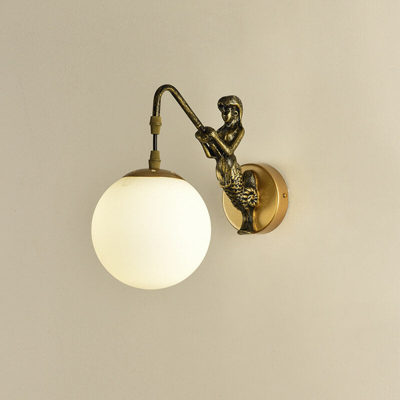 Vintage Rustic Mermaid Orb Wall Sconce – 1-Light Accent Lamp