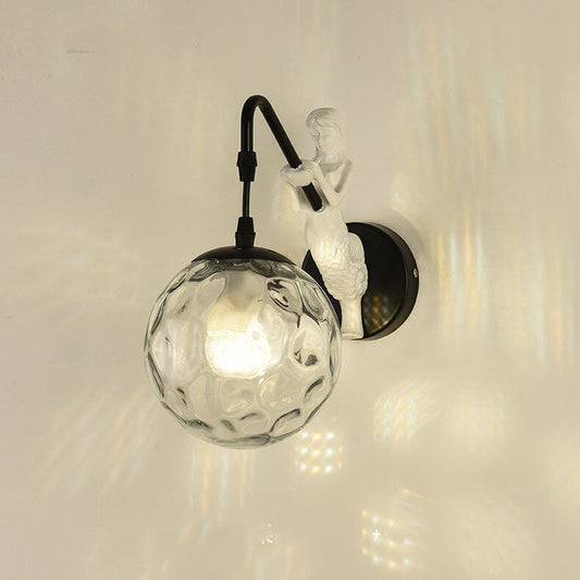 Vintage Rustic Mermaid Orb Wall Sconce – 1-Light Accent Lamp