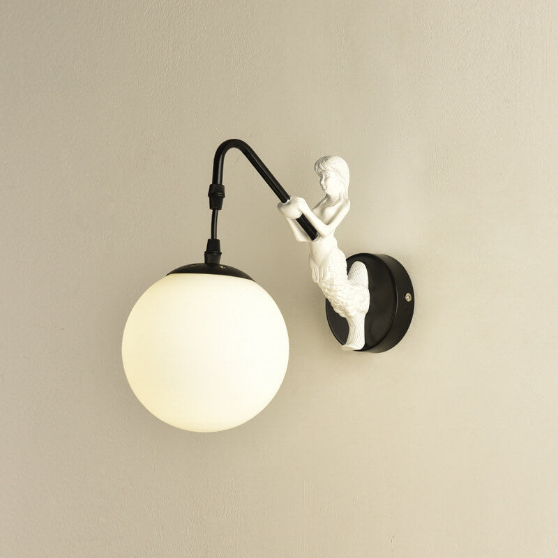 Vintage Rustic Mermaid Orb Wall Sconce – 1-Light Accent Lamp