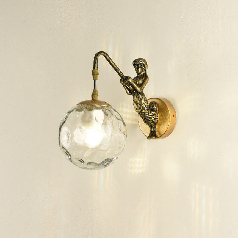 Vintage Rustic Mermaid Orb Wall Sconce – 1-Light Accent Lamp