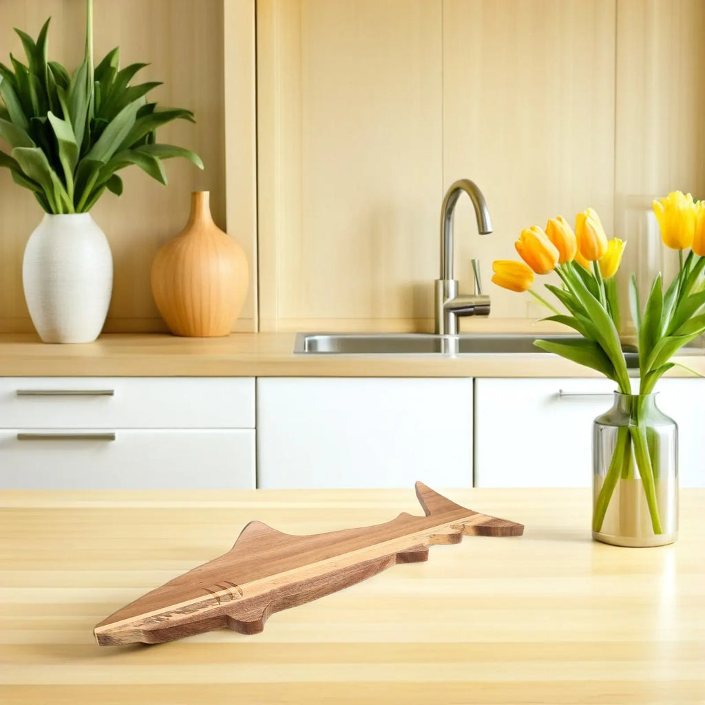 Acacia Wood Shark Charcuterie Board Serving Platter Cutting Board for Meat Cheese Bread Vegetables Ocean Themed Party Appetizer