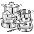 High Grade 3 Ply Stainless Steel 11 Piece Cookware Set with Lids Pots and Pans Induction Oven Dishwasher Safe Non