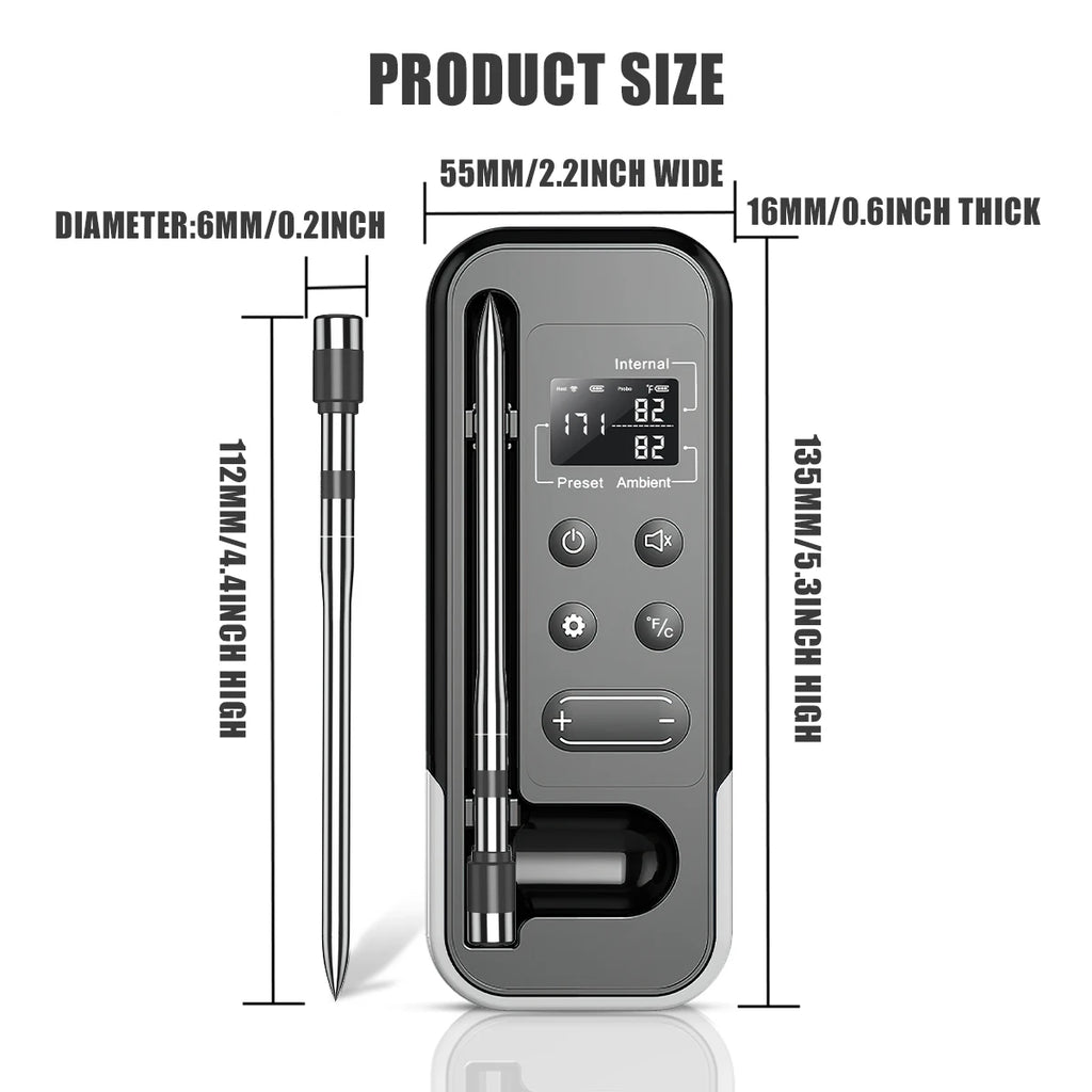 Smart Bluetooth BBQ Thermometer Wireless Meat Probe Kitchen Cooking Thermometer for Grill Oven Food Temperature Monitoring Alarm