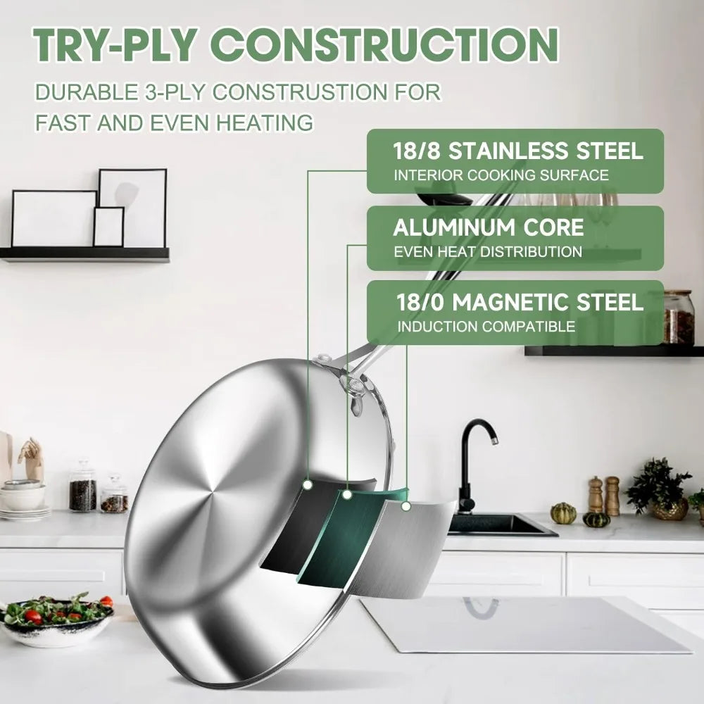 High Grade 3 Ply Stainless Steel 11 Piece Cookware Set with Lids Pots and Pans Induction Oven Dishwasher Safe Non