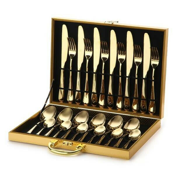 Gold Teardrop Flatware Set, 24 Piece