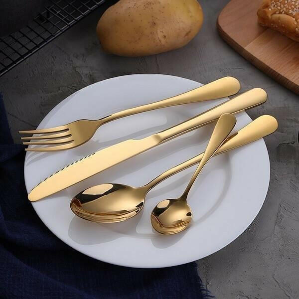 Gold Teardrop Flatware Set, 24 Piece