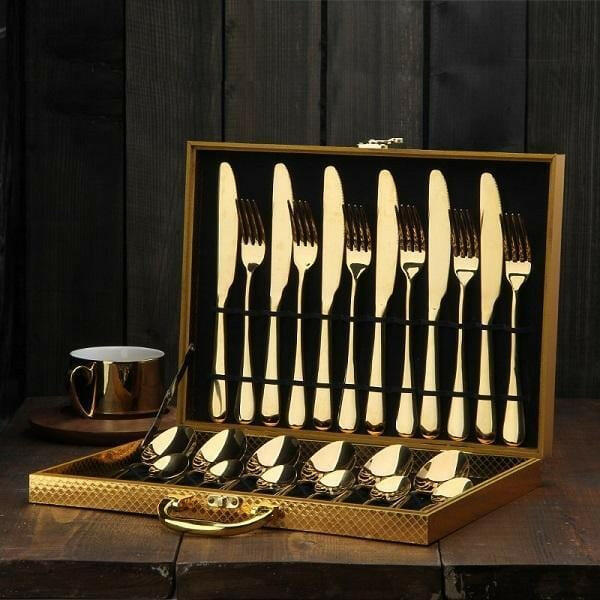 Gold Teardrop Flatware Set, 24 Piece