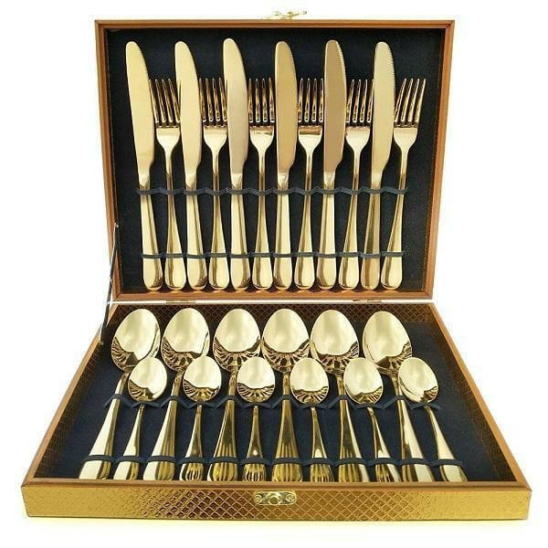 Gold Teardrop Flatware Set, 24 Piece