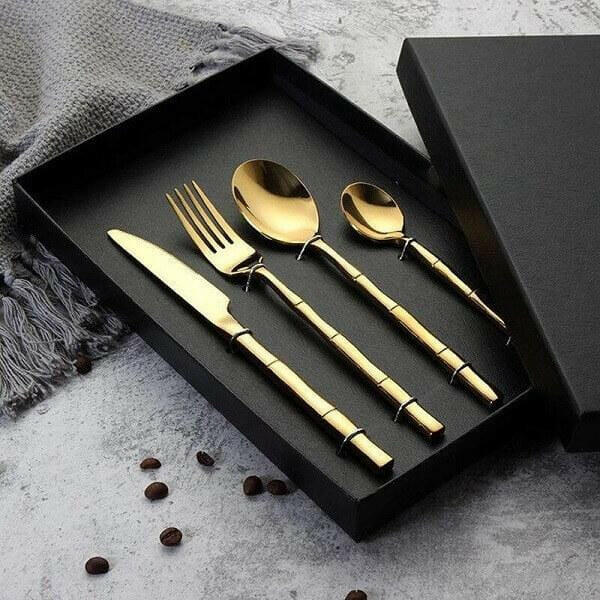 Bamboo Pattern Flatware Set, 24 Piece