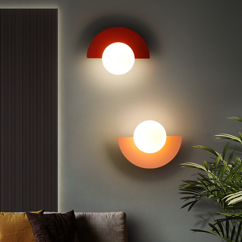 Modern Minimalist 1-Light Glass Wall Sconce with Colorful Spherical Semicircle Design