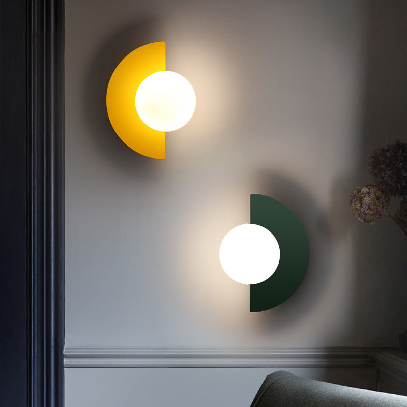 Modern Minimalist 1-Light Glass Wall Sconce with Colorful Spherical Semicircle Design