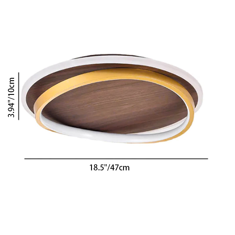 Nordic Minimalist Round Walnut-Grain LED Flush-Mount Ceiling Light