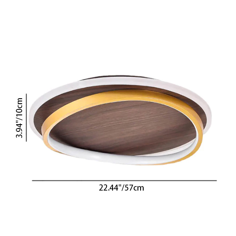 Nordic Minimalist Round Walnut-Grain LED Flush-Mount Ceiling Light