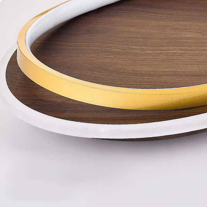 Nordic Minimalist Round Walnut-Grain LED Flush-Mount Ceiling Light