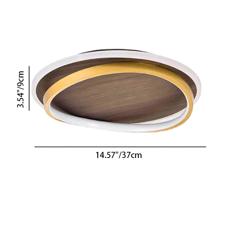 Nordic Minimalist Round Walnut-Grain LED Flush-Mount Ceiling Light
