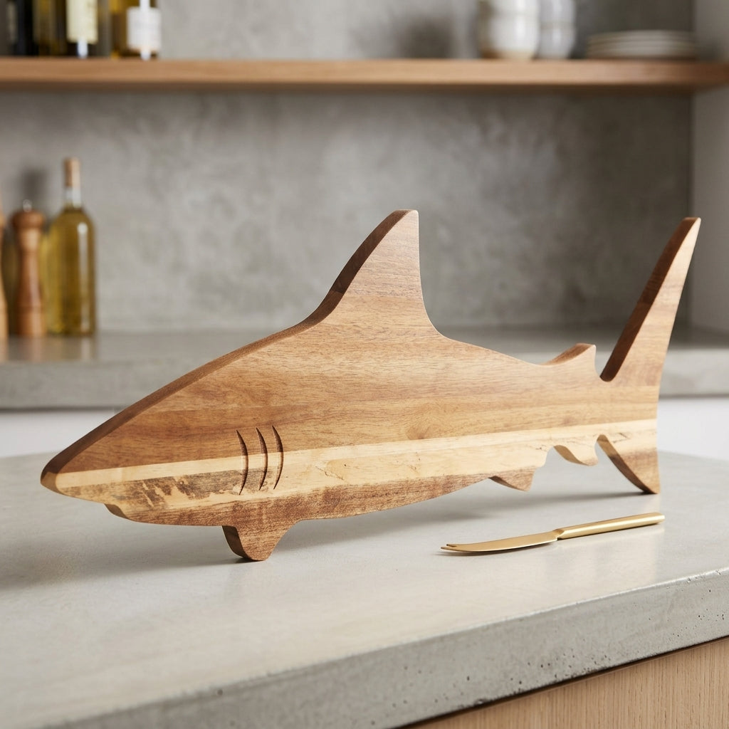 Acacia Wood Shark Charcuterie Board Serving Platter Cutting Board for Meat Cheese Bread Vegetables Ocean Themed Party Appetizer